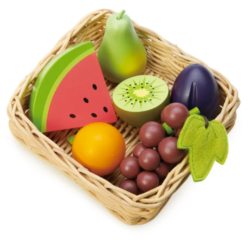 Leksaksmat i trä - Korg med frukt