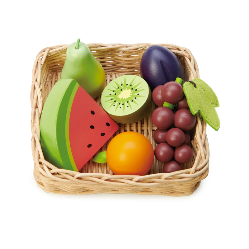 Leksaksmat i trä - Korg med frukt