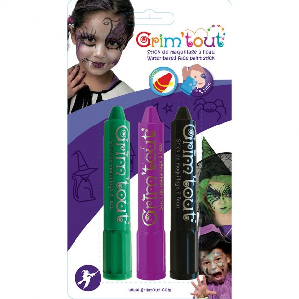 Grim'tout ansiktsmålning - 3 färgstift - häxa