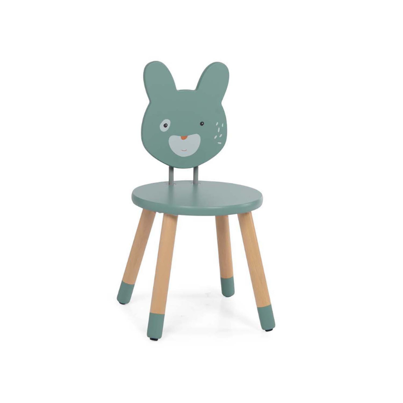 Turkos barnstol med kaninmotiv - Trois Petits Lapins från Moulin Roty