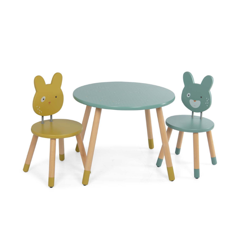Turkos barnstol med kaninmotiv - Trois Petits Lapins från Moulin Roty