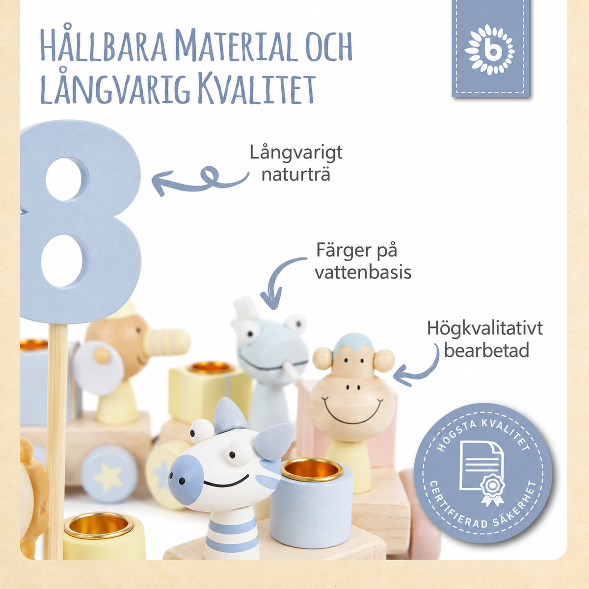 Bieco Födelsedagståg Candy i Trä med 6 Ljus
