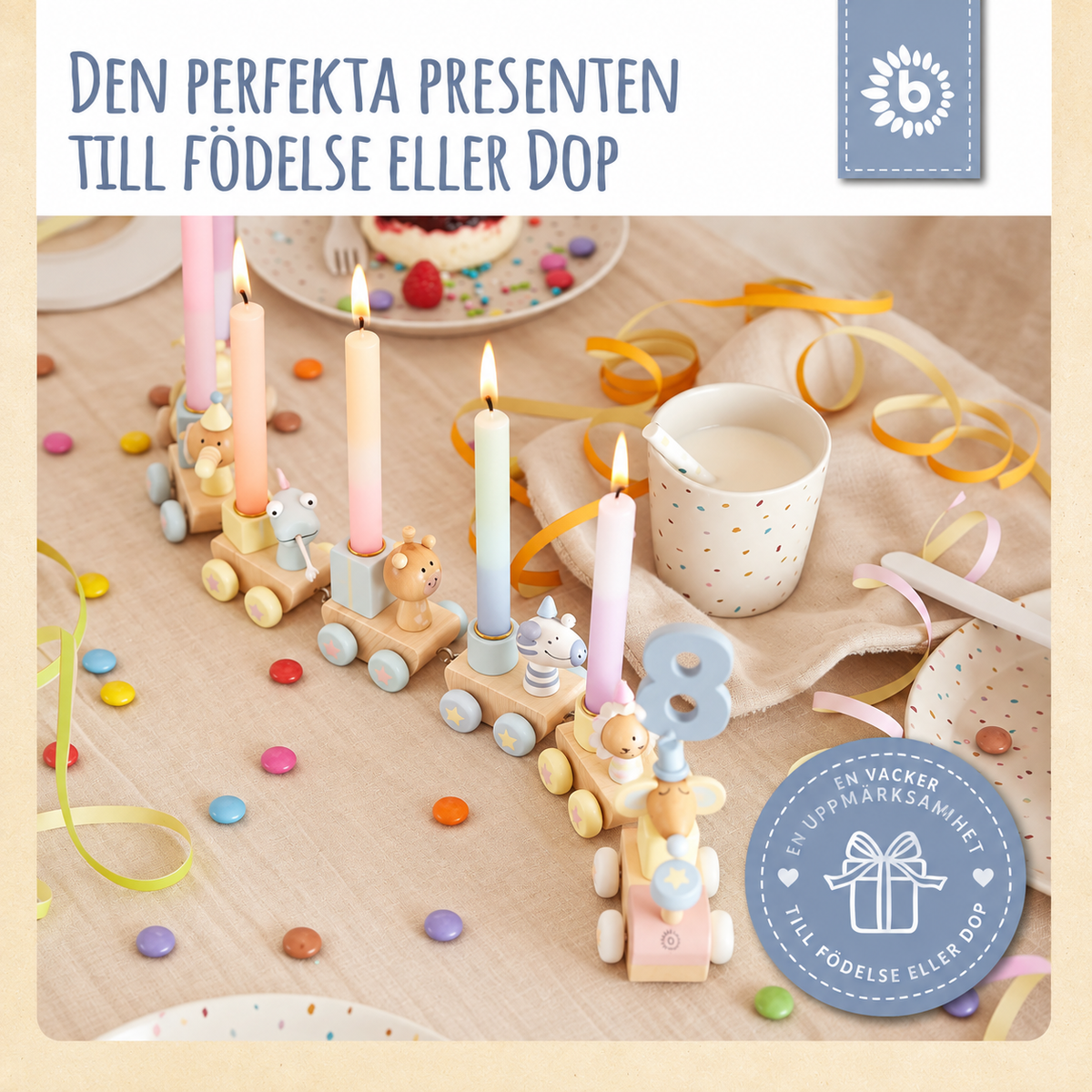 Bieco Födelsedagståg Candy i Trä med 6 Ljus