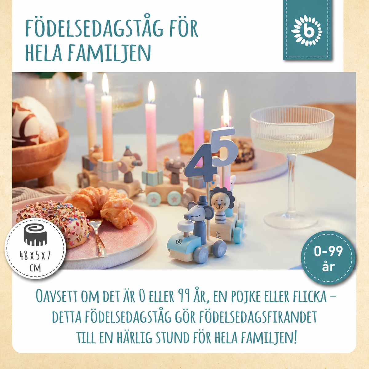 Bieco Födelsedagståg Scandi i Trä med 6 Ljus
