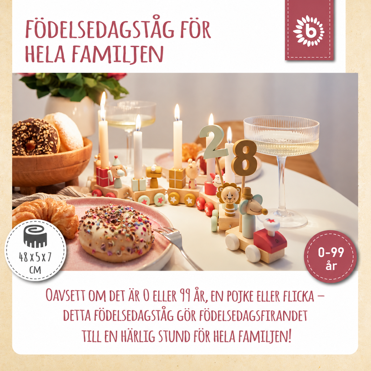 Bieco Födelsedagståg Berry i Trä med 6 Ljus