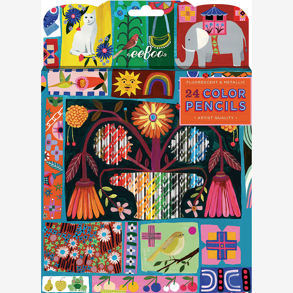 eeBoo 24 färgpennor – Dutch Quilt Sampler – Neon/metallic