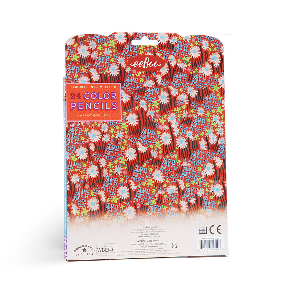 eeBoo 24 färgpennor – Dutch Quilt Sampler – Neon/metallic