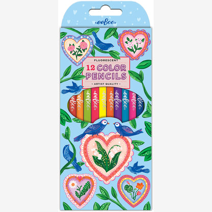 eeBoo 12 Färgpennor – Hearts & Birds – Neon