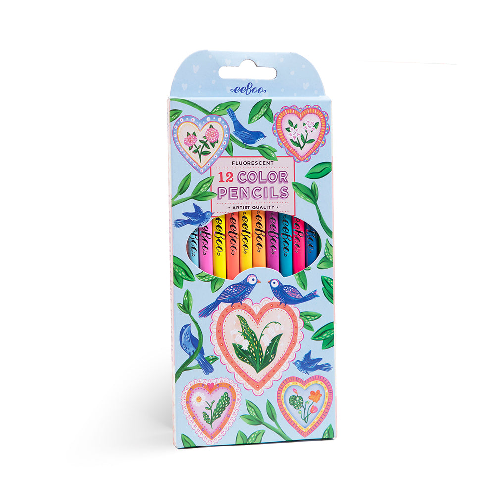 eeBoo 12 Färgpennor – Hearts & Birds – Neon
