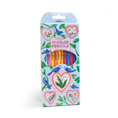 eeBoo 12 Färgpennor – Hearts & Birds – Neon