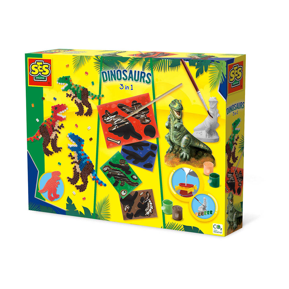 SES Creative Dinosaurier 3-i-1 – Gjuta, Måla & Strykpärlor